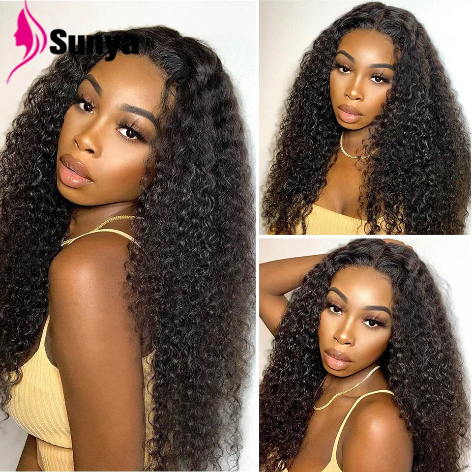 

30 Inch 4*4 Closure Transparent Lace Human Hair Wigs 180 Density Kinky Curly Remy Hair Wig Long Length Indian Sunya Hair