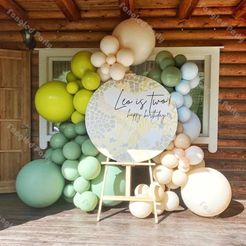 

96 Doubled Cream Peach Grey Balloon Garland Arch Kit Blue Sage Green Baby Shower Balloons Gender Reveal Birthday Party Supplies
