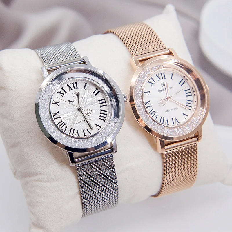 Moving Crystal Lady Women's Watch Japan Quartz Fashion Fine Stainless Steel Bracelet Clock Girl's Birthday Gift Royal Crown Box