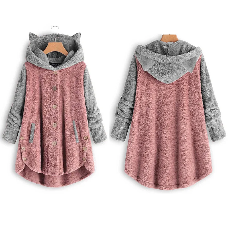 Симпатичная флисовая куртка с капюшоном и кошачьими ушками для осени зимы 2020
