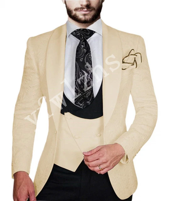 

Handsome Groomsmen Wool blend Groom Tuxedos Mens Wedding Dress Man Jacket Blazer Prom Dinner (Jacket+Pants+Tie+Vest) A006