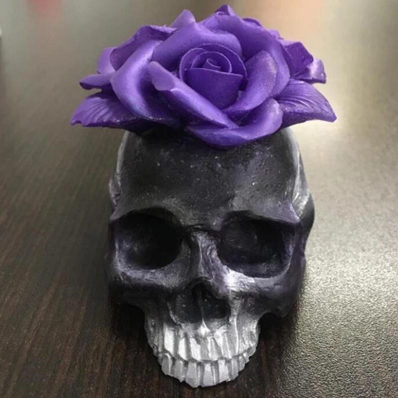 3D Rose Flower Skull Epoxy Resin Mold Home Decorations Ornaments Silicone Mould