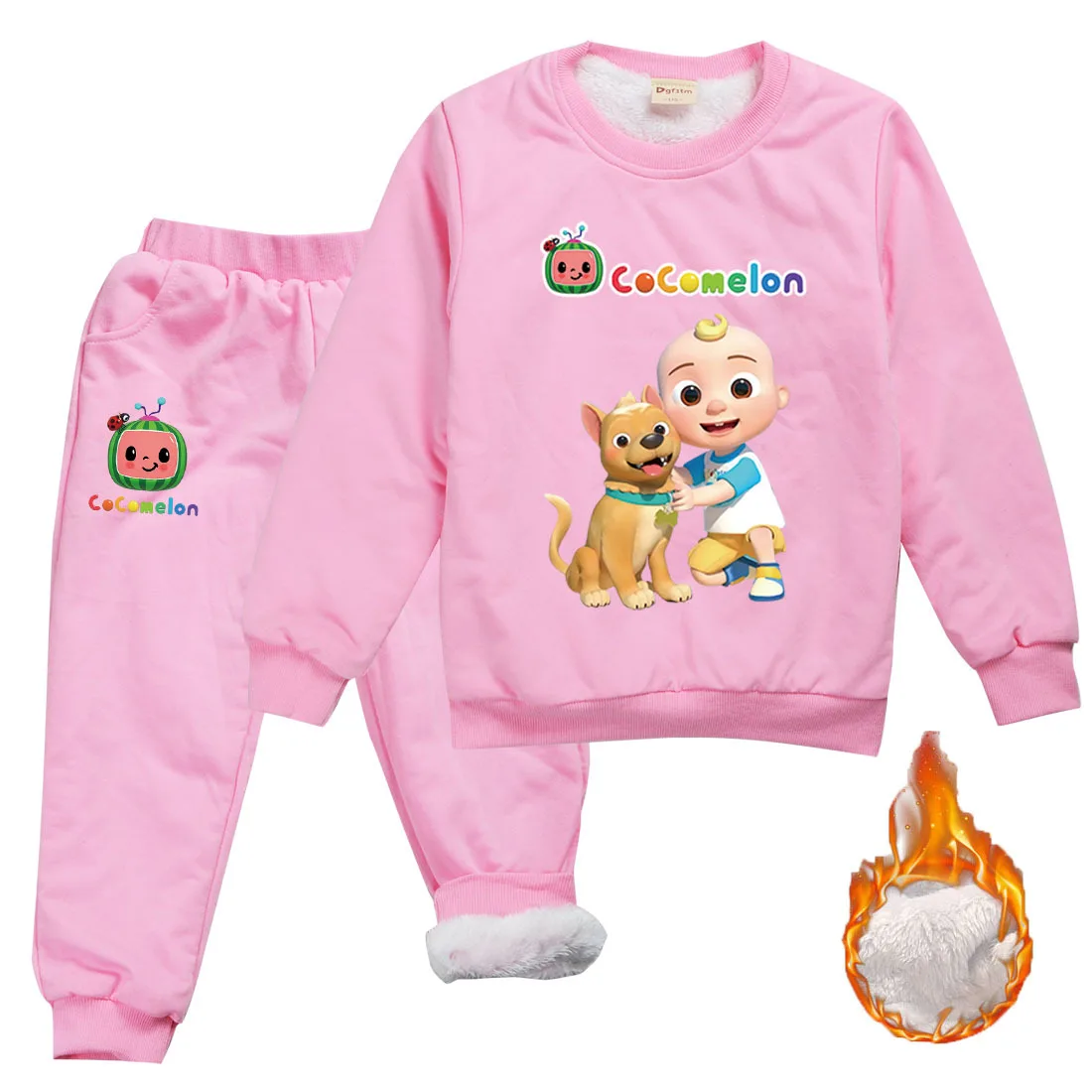

2021 Newest Baby Girls Cocomelon Clothes Kids Cartoon Winter Warm Velvet Sweatshirt Coat+Pants 2Pcs Set Infant Boys Sports Suits