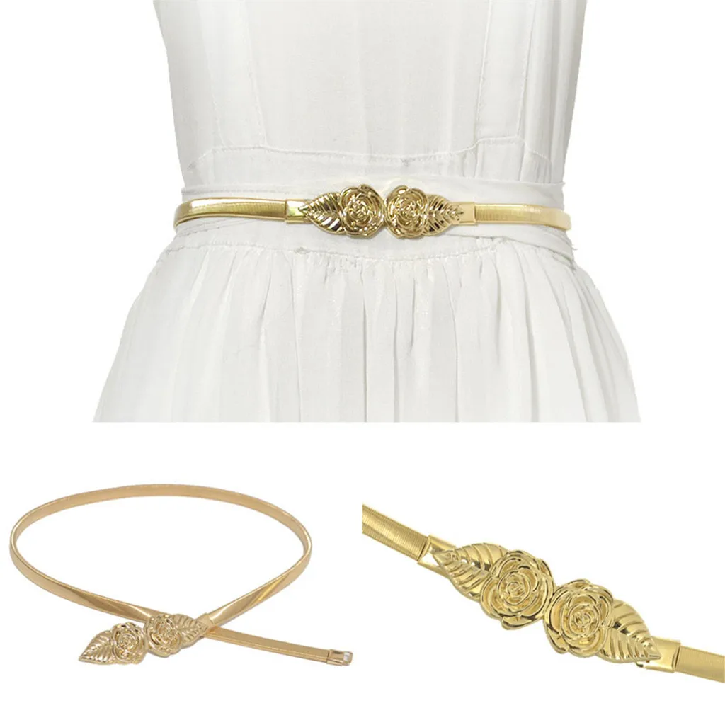 Женский пояс из сплава с золотой розой пряжка эластичная цепь платье