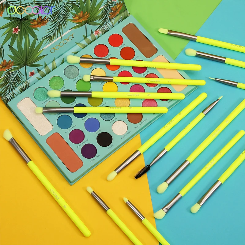 Docolor 15 шт. набор кистей для макияжа Тени для век Смешивание Подводка для глаз кисти для макияжа бровей синтетические волосы тени для век неоновая кисть
