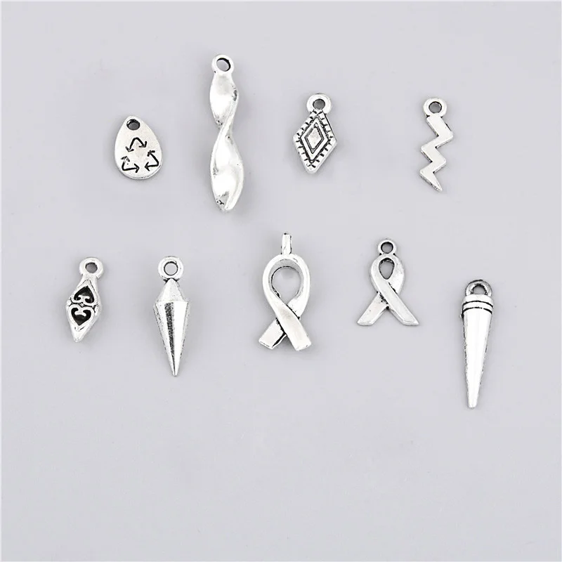 

18pcs Mix Silver Color Ribbons Rhombus Petal Charm Irregular Shaped Pendant Jewelry Making DIY Handmade Accessories M19