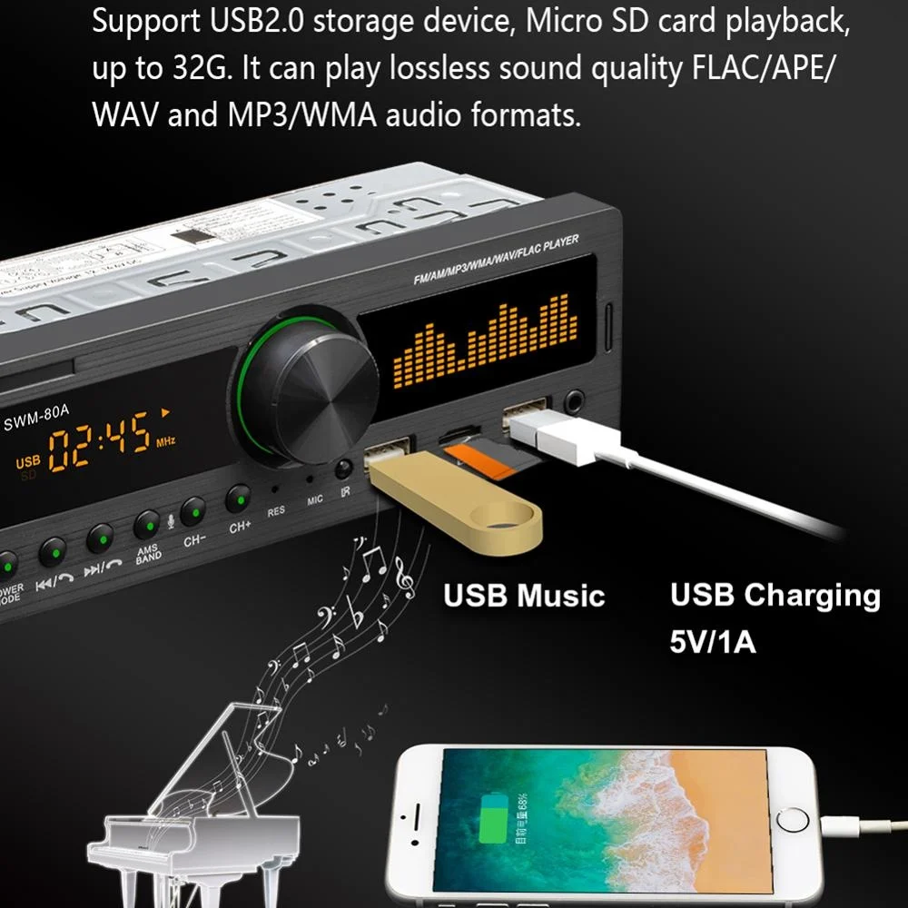 Car MP3 multimedia player 1 DIN dual screen radio audio reproduction TF USB auxiliary input car stereo locator swm-80a | Автомобили и
