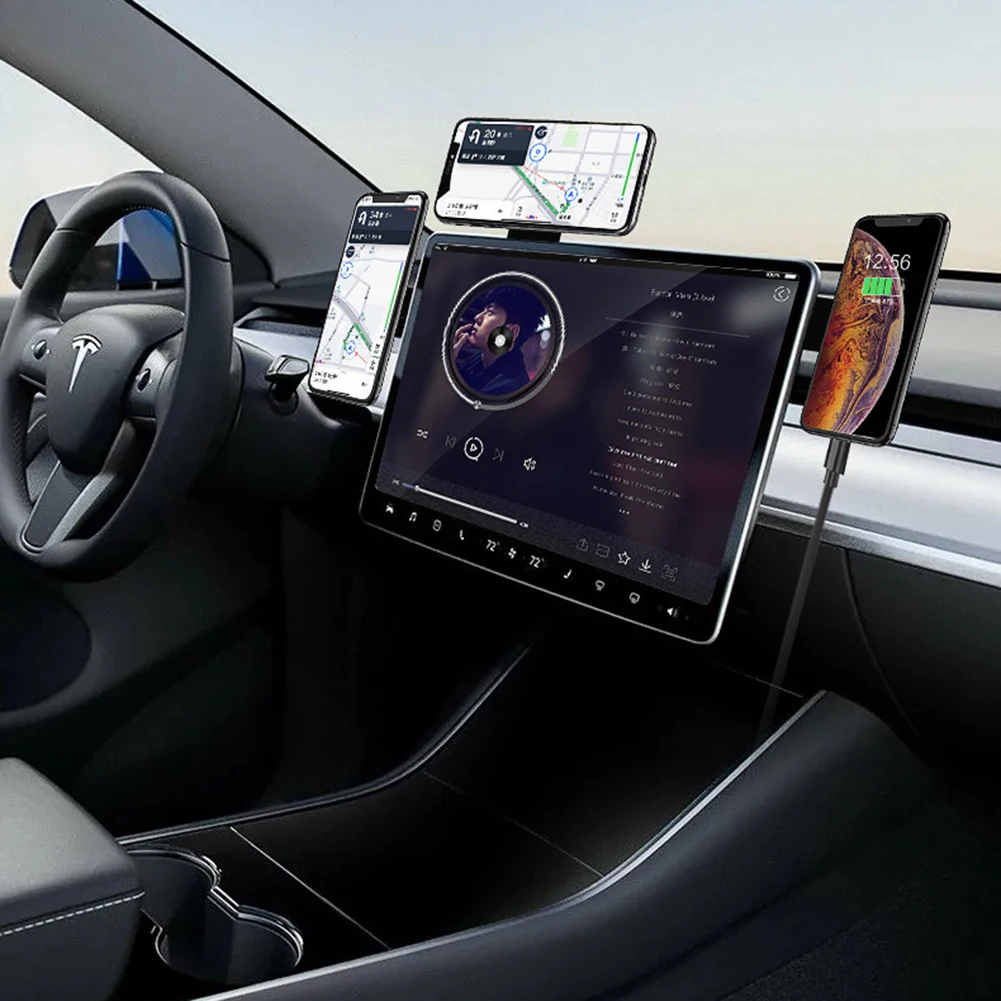 phone mount adjustable monitor expansion bracket car magnetic screen side phone support holder for tesla model 3 y x s free global shipping