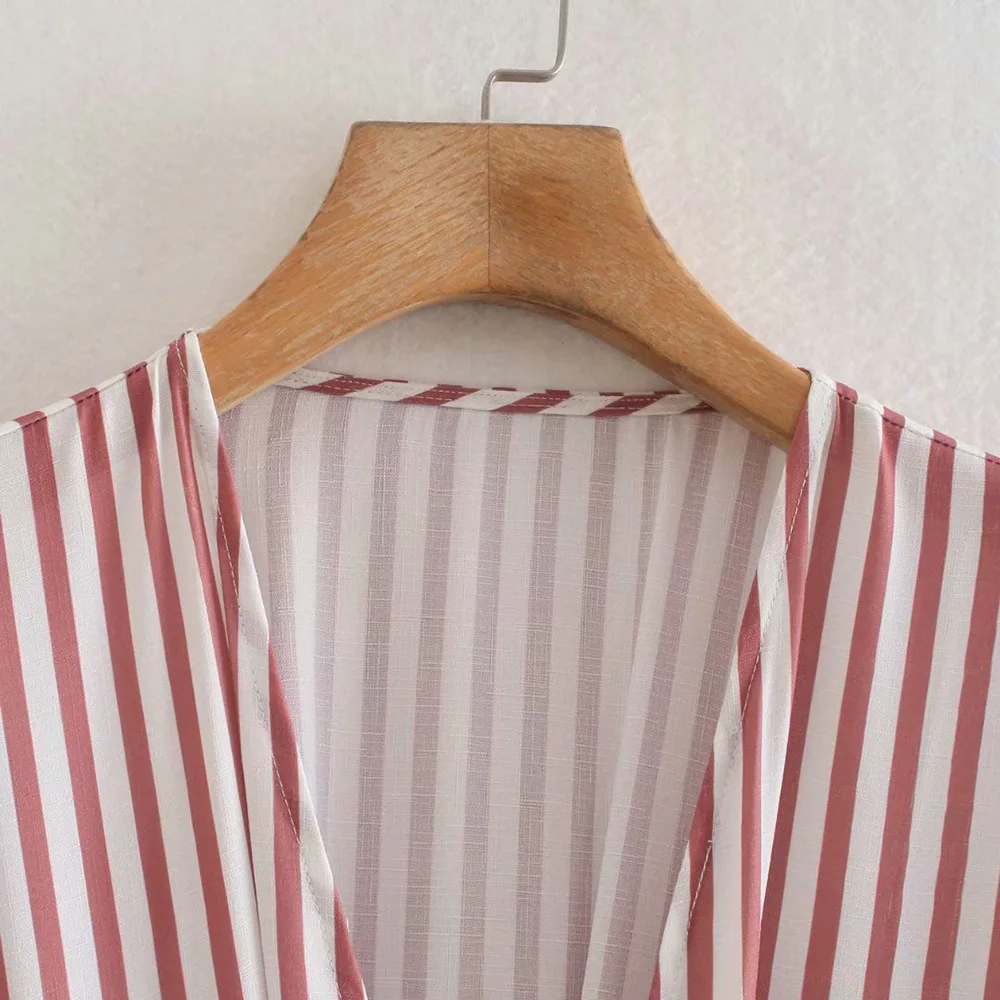 

2021 summer new fashion trend temperament stripe European and American style women's dress show thin stripe shirt dress