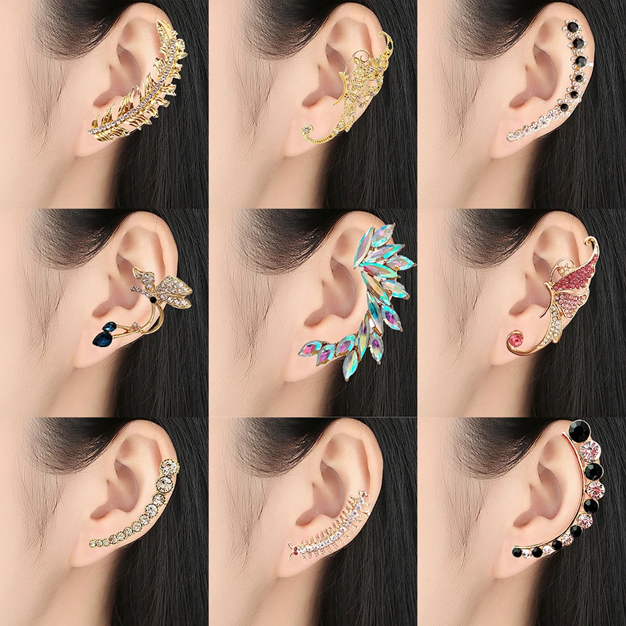 

1Pcs Bohemian Crystal Rhinestone Ear Cuff Wrap Stud Clip Earrings For Women Retro Geometry Butterfly Earrings Ear Clip Jewelry
