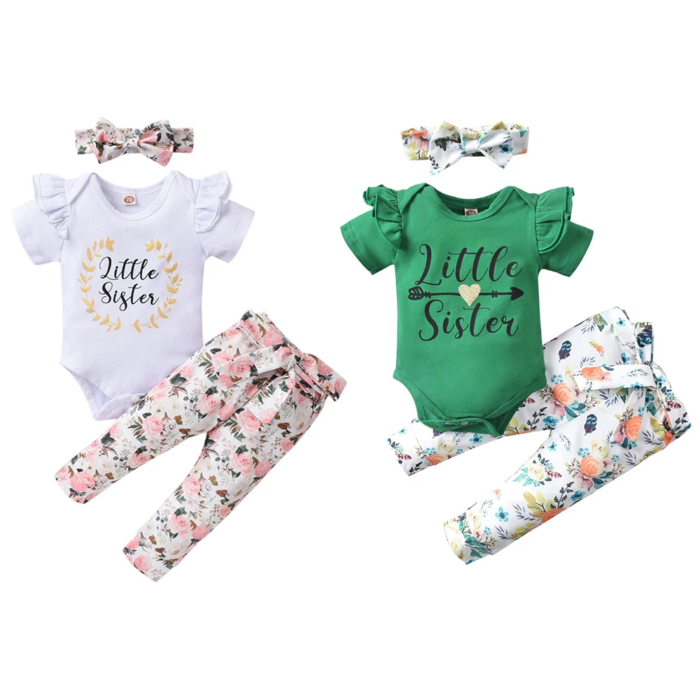

On Sale Newborn Baby Girls Outfits Soft Cotton Short Sleeve 3PCS Sets Baby Romper Suits Casual Daily Clothes Bebe Bodysuit Sets