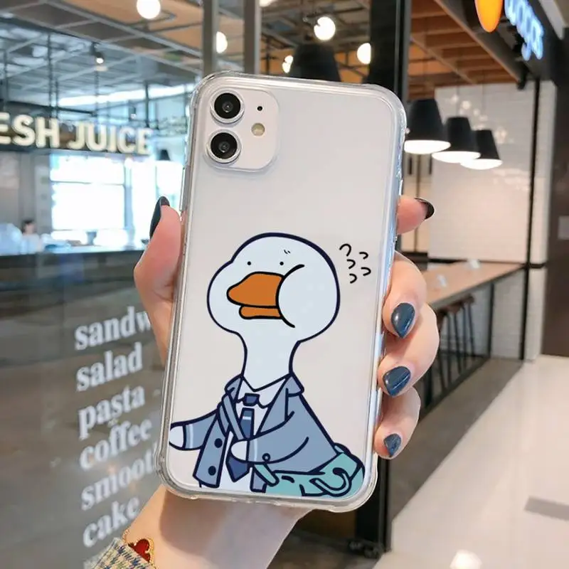

Cute Funny Animal Duck Phone Case Transparent for iPhone 11 12 mini pro XS MAX 8 7 6 6S Plus X 5S SE 2020 XR