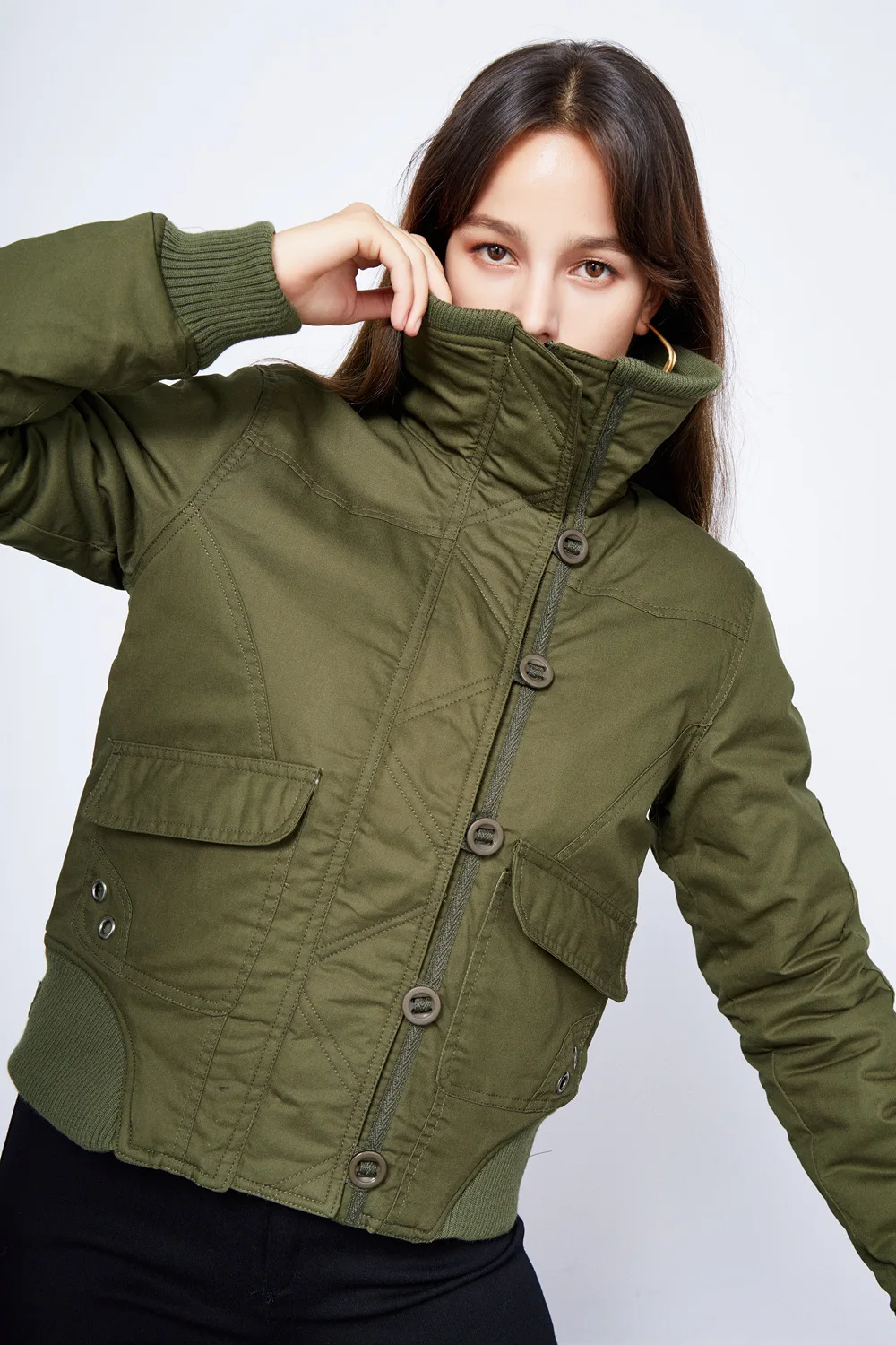 

Jacket and Coats For Women Winter Thick Warm Long Sleeve Turtle Neck Female Jaqueta Outwear Zippers Loose Style C2769