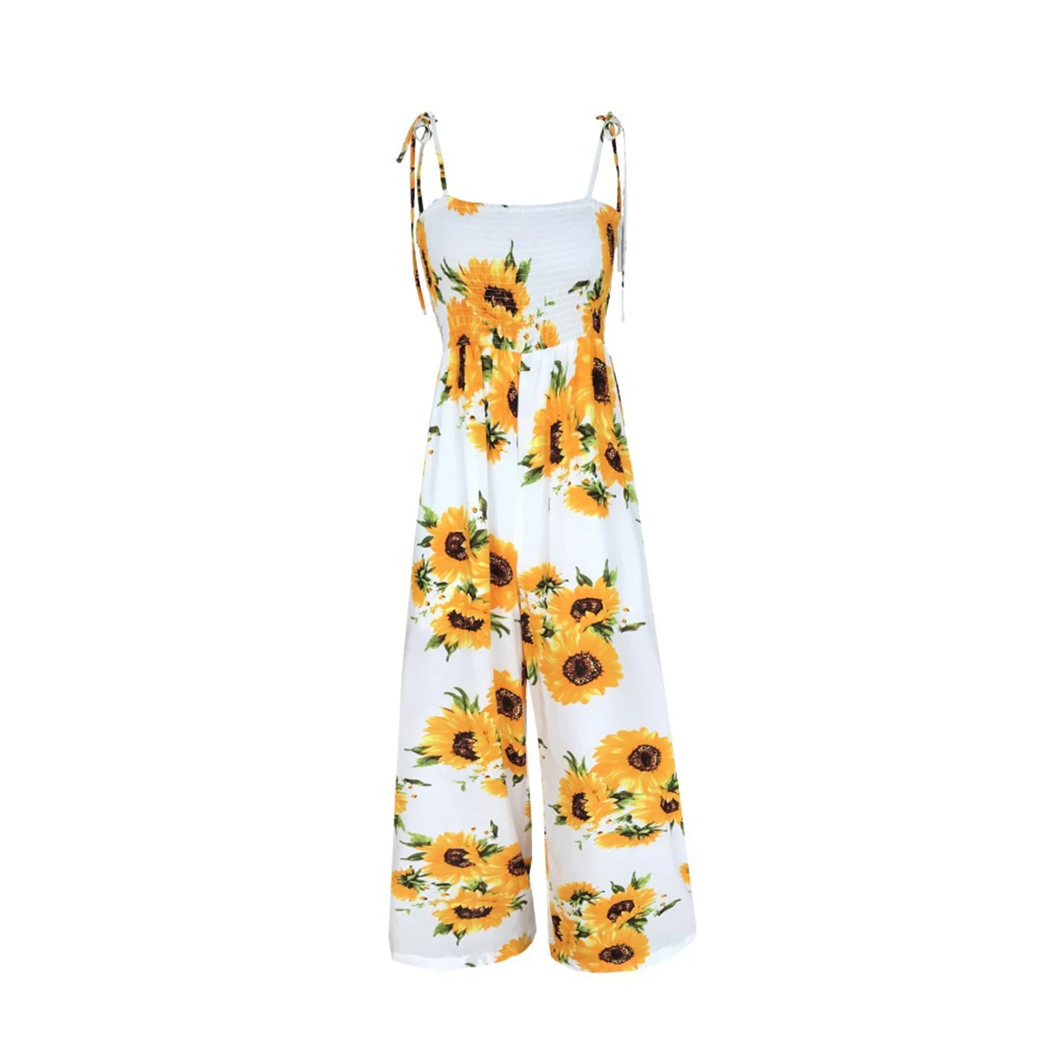 

Hirigin Jumpsuits Women Printed Jumpsuit High Waist Rompers Boho Yellow Spaghetti Strap Top Wide Leg Pants Female Summer