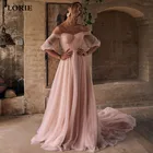 LORIE розовое платье для невесты с пышными рукавами и открытыми плечами