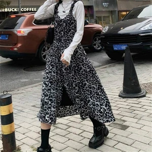 Womens A-line Collar Loose Dress Casual High Street Leopard Print Dress Korean Fashion Popular All-match Spring Retro Skirt New