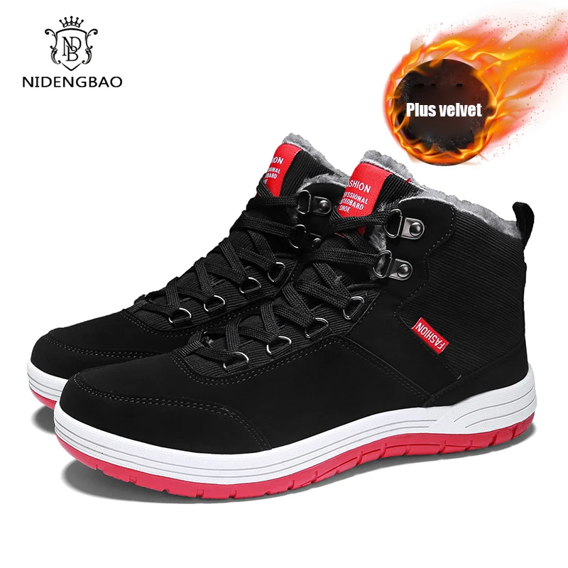 

Теплые зимние мужские повседневные ботинки с высоким берцем, толстая хлопковая обувь, мужские плюшевые меховые кожаные кроссовки до щиколо...