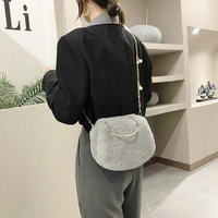 pearl chain bag for women 2022 metal handle plush tote bags soft fluffy flap bag furry luxury designer handbag fur shoulder bags