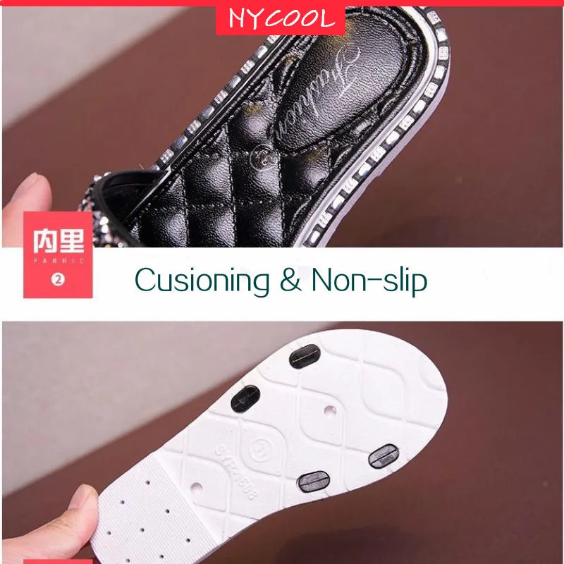 

NYCOOL Summer Girls Slipper Fashion Kitty Cute Princess Shoes Pupil Junior Footwear Non-Slip Soft Parent-Child Beach Shoes Women