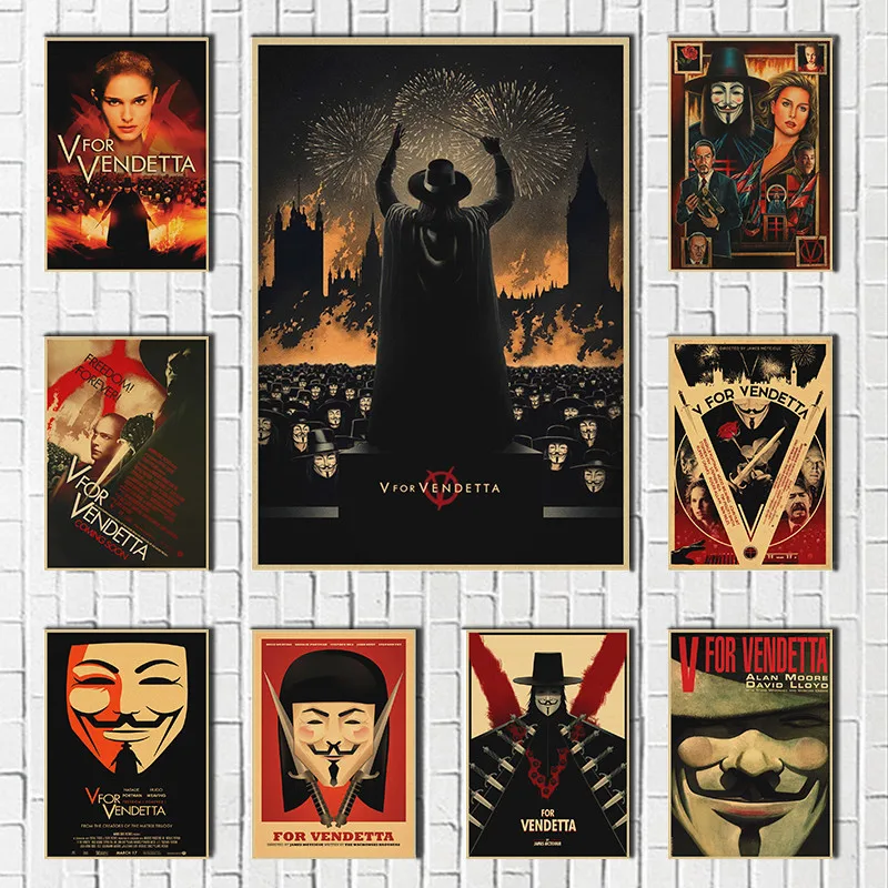 

Classic Hackers Movie V For Vendetta kraft paper Poster Modern Wall Art Pictures Living Room Study Decor Posters
