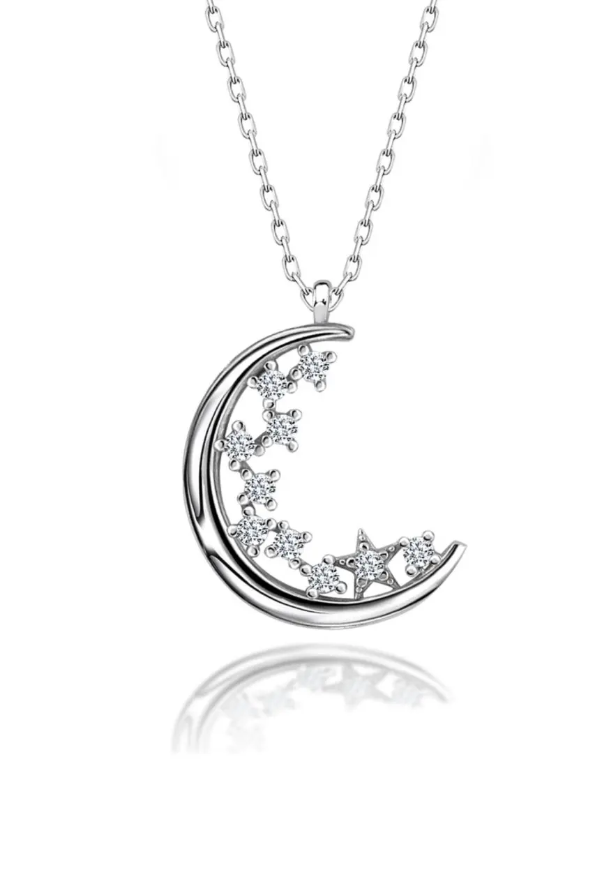 

Certified Swarovski Cubic Zirconia Moon and Star 925 Silver Necklace