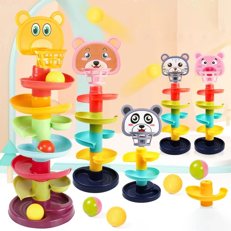 

Rolling Ball Pile Tower Puzzle Babys Montessori Toy Rattles Spin Track Educational Newborn Infant Toys For Children Gifts ZLL