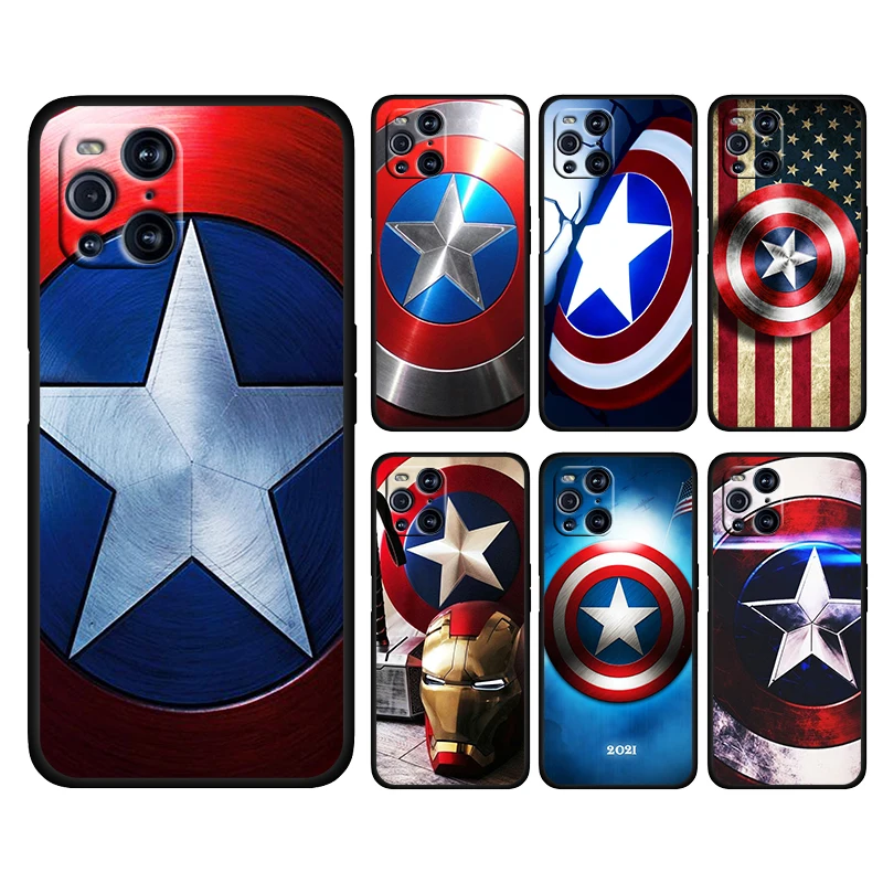 

Captain America shield Marvel For OPPO Find X3 X2 Pro Neo F19 F15 F11 F9 F7 R17 R15 R9 5G Soft Black Phone Case Shell Cover