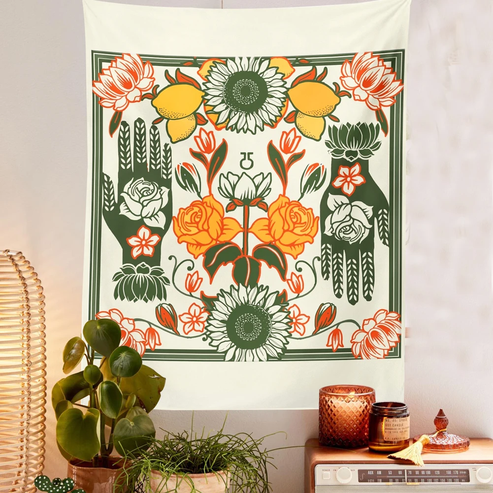 Винтажный гобелен 70-х годов настенное украшение в стиле ретро Подсолнухи радуга