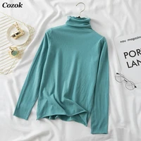 cozok turtleneck women sweaters 2021 autumn winter sweater plain knitted pullover office lady tight bottoming shirts knitwear