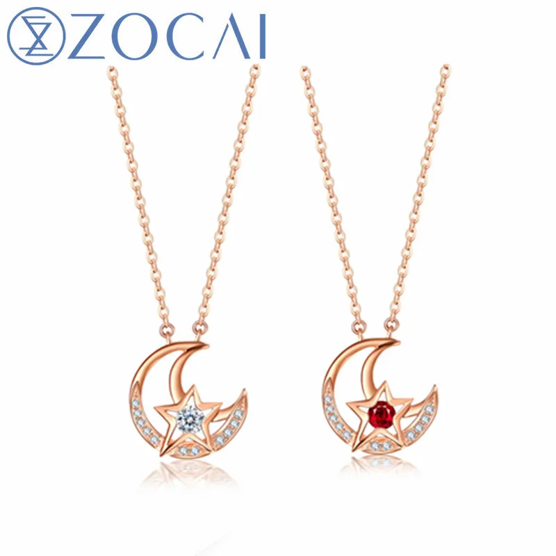 ZOCAI звезды & кулон с полумесяцем натуральный Сертифицированный 0.07ct алмаз и рубин