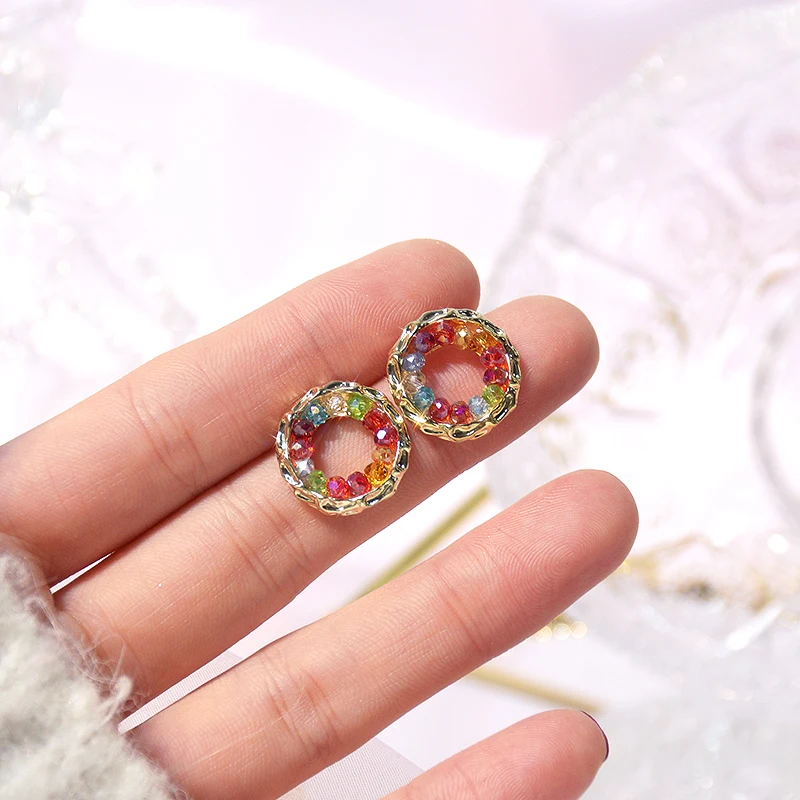 

Original Charm Design 14K Real Gold Plated Geometric Square Circle Earrings for Women Jewelry AAA Zircon S925 Silver Needle Stud