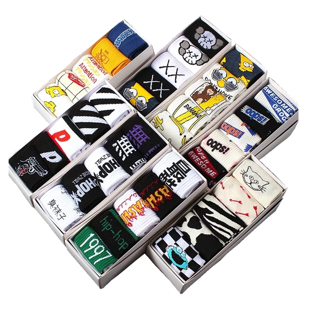 Носки мужские/женские в стиле хип-хоп хлопок с мультяшным принтом 5 пар | Мужская