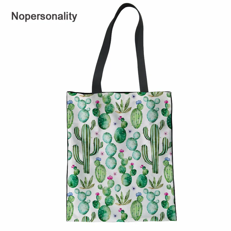 

Nopersonality Women Linen Tote Shopping Bags Stylish Cactus Plant Design Shopper Handbags Large Storage Canvas Bag Dropship