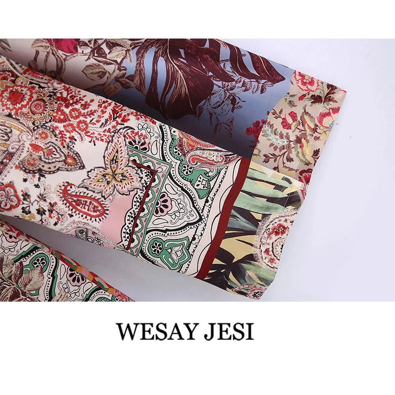 

WESAY JESI Za Fashion Vintage Floral Print Wide Leg Jumpsuit Woman Summer Sleeveless Overalls Elegant Long Jumpsuits Belt Romper