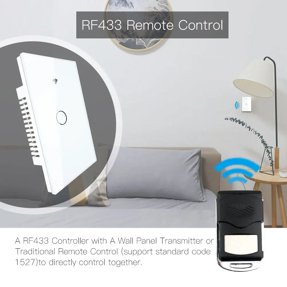 Умный настенный выключатель света Wi-Fi стеклянная панель RF433 Smart Life Tuya APP