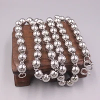 new fine pure s925 sterling silver chain women men 9mm smooth bead link necklace 65cm 61 63g 26inch