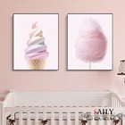 Скандинавская Картина на холсте розовое мороженое хлопок конфеты ПЕЧАТЬ Плакаты современное настенное искусство картина для девичьей комнаты десерт магазин украшение