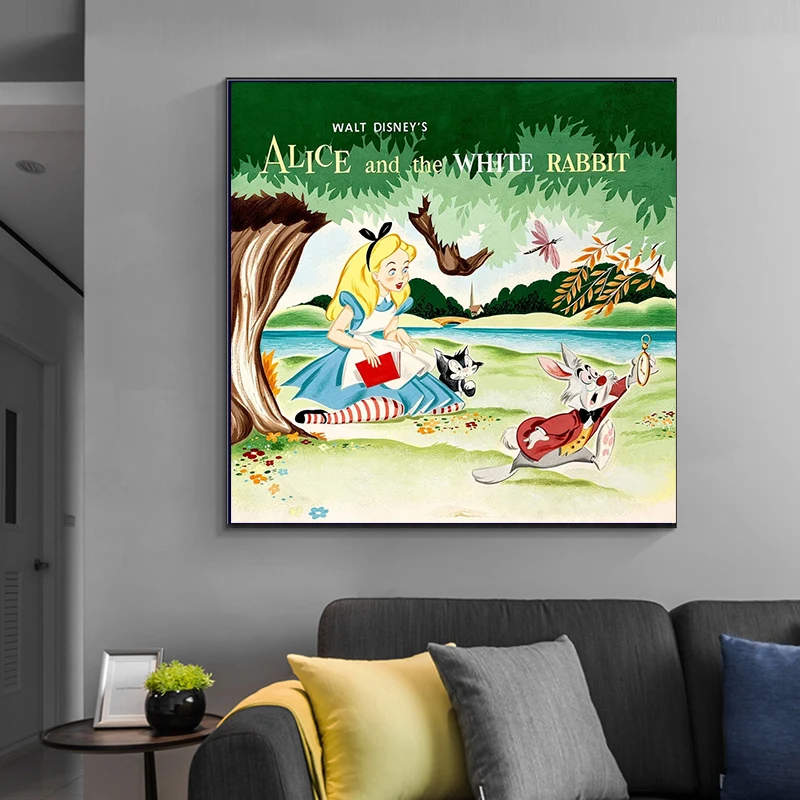 

Alice and the White Rabbit Wonderland Record Album LP Cover Poster Print Disneyland Fantasyland Canvas Painting Wall Art Decor