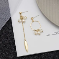 south korea simple metal chain hollow pearl earrings temperament and creative design of womens earrings 2020 new jewelry