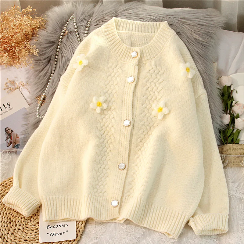 

2021 autumn and winter new Korean version of the loose short knit cardigan round neck long sleeve v-neck sweater jacket women