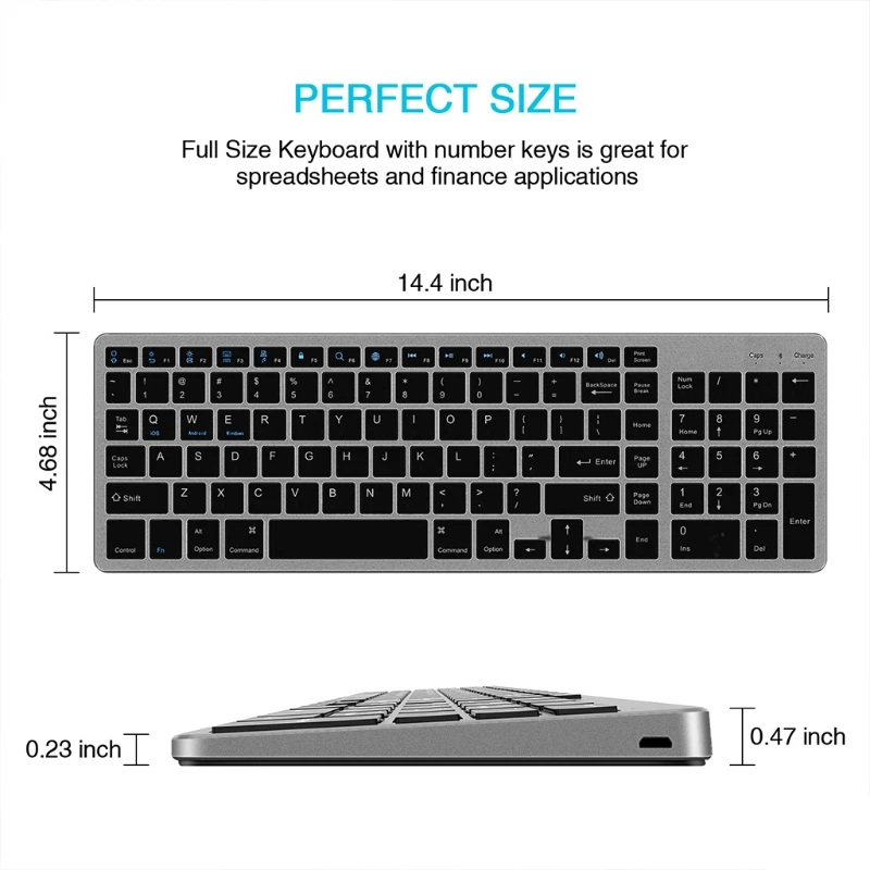 

102 Keys Bluetooth Keyboard Multi Device Rechargeable Bluetooth Wireless Keyboard with Number Pad for Laptop Tablet Cellphone De