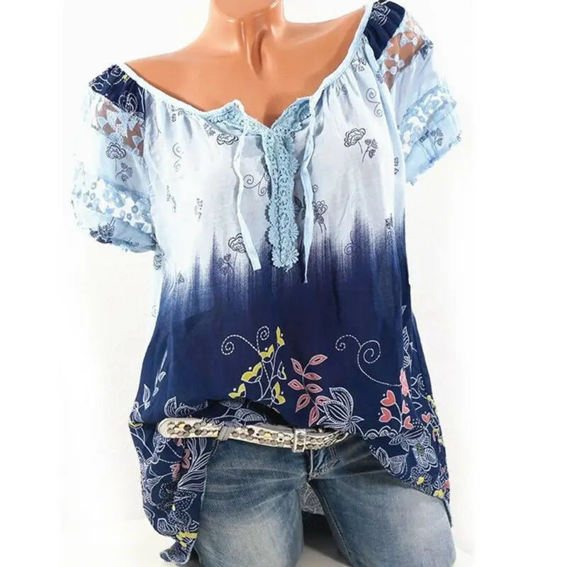 

Lady Short Sleeve Floral Baggy T-Shirt Summer Casual Tunic Top Blouse Plus Size
