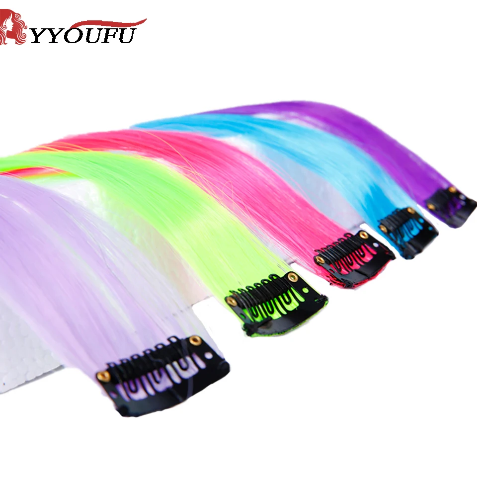 YYOUFU градиент/Твердые синтетические красочные парики с прямыми волосами клип
