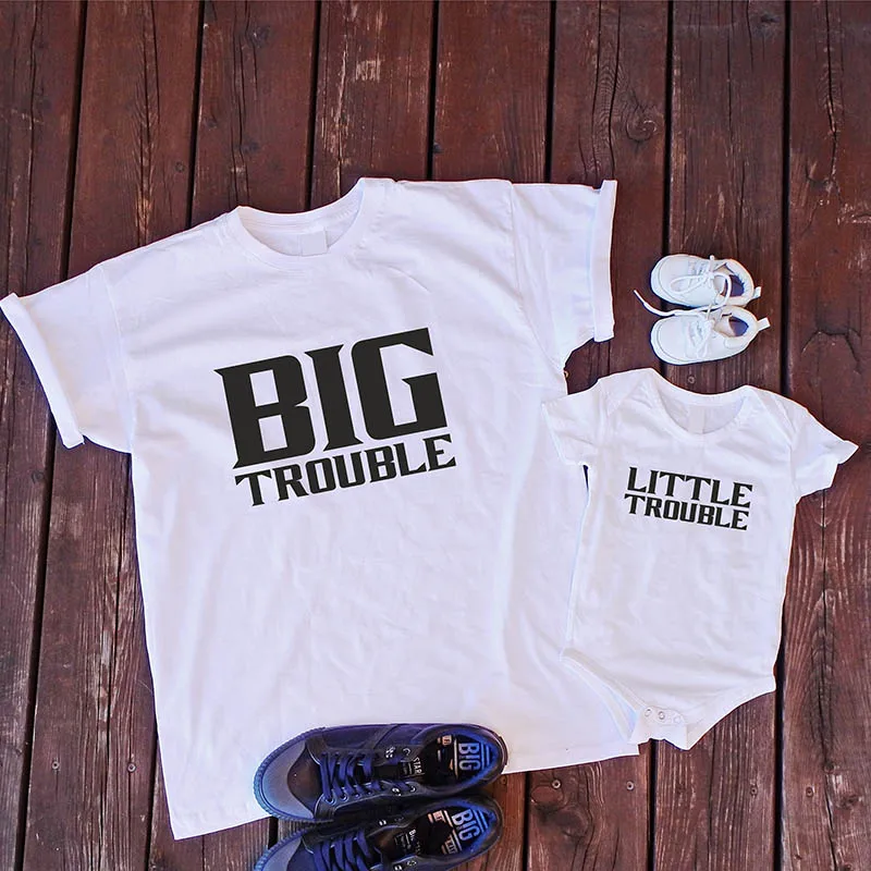 Комплект для малышей «Big Trouble Little Trouble», комплект для папы и ребенка, подарок для папы, подарок для мамы, семейная одежда