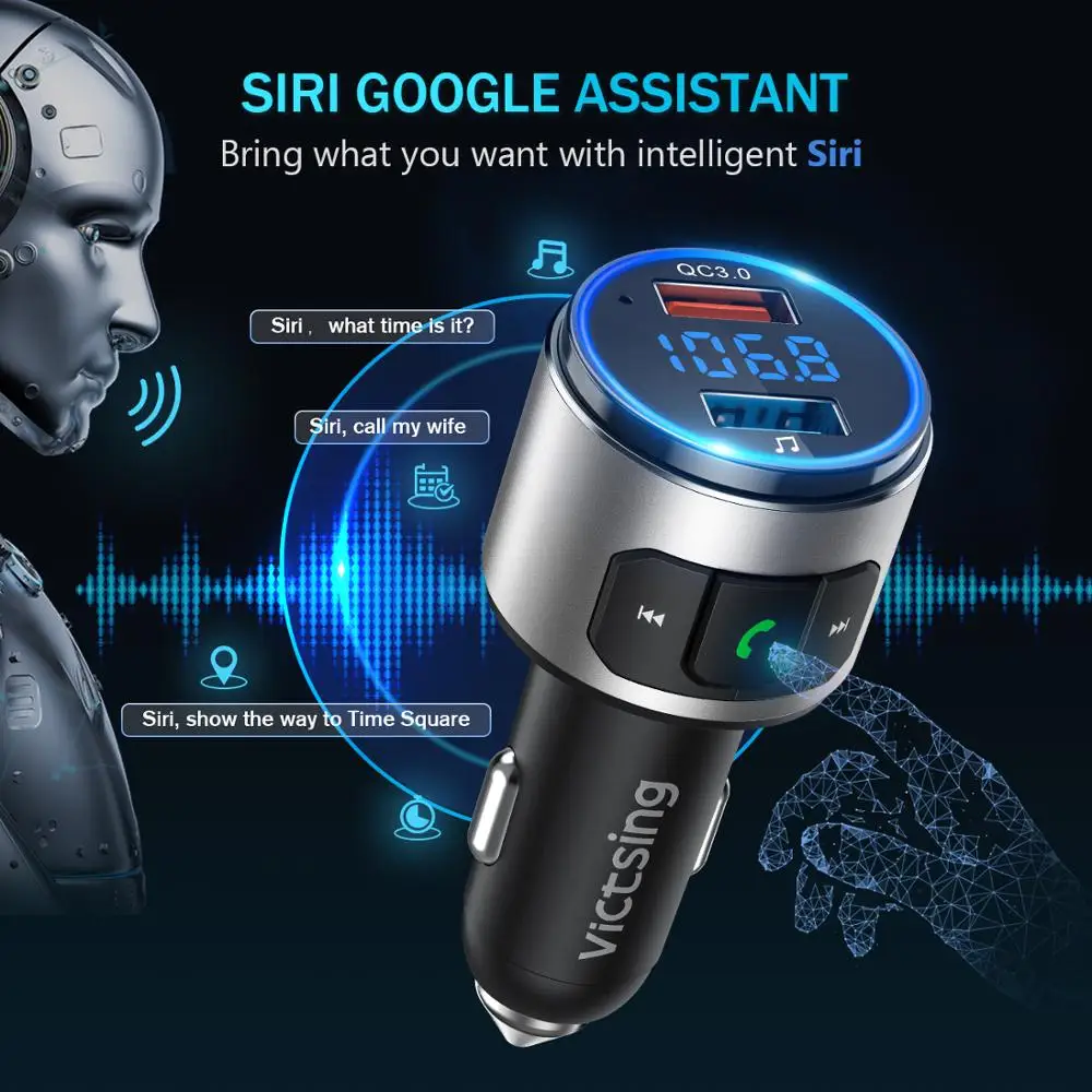 VicTsing автомобильный Bluetooth V5.0 fm передатчик QC3.0 беспроводной радио адаптер MP3 плеер с