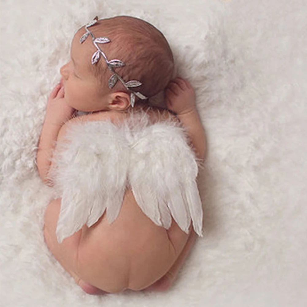 Boys Girls Leaf Headband Birthday Angel Wings Cute Newborn Baby Artificial Feather Gift DIY Photo Prop Set Art Soft Party |
