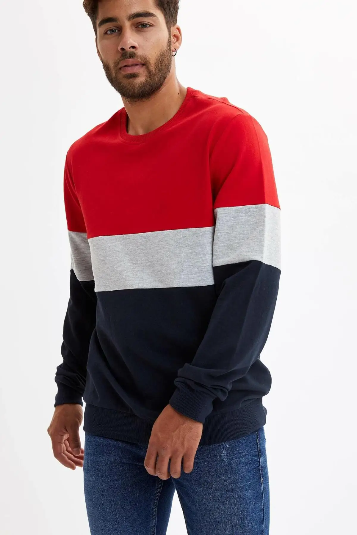 DeFacto мужские Модные полосатые хлопковые топы с круглым вырезом Повседневный