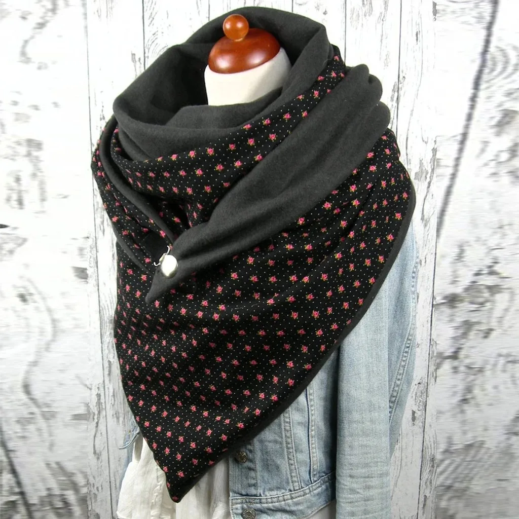 

2020 Scarf Women Fashion Women Soild Star Printing Button Soft Wrap Casual Warm Scarves Shawls Multi-purpose Shawl Scarf