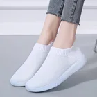 Кроссовки-носки женские, дышащие, без застежки, вязаные, брендовая мягкая летняя обувь, белые