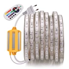 Светодиодная ленсветильник 5050 220 В RGB с дистанционным управлением, 60 светодиодовм, высокая яркость, гибкая светодиодная лента, украшение для дома, Водонепроницаемый Контроллер